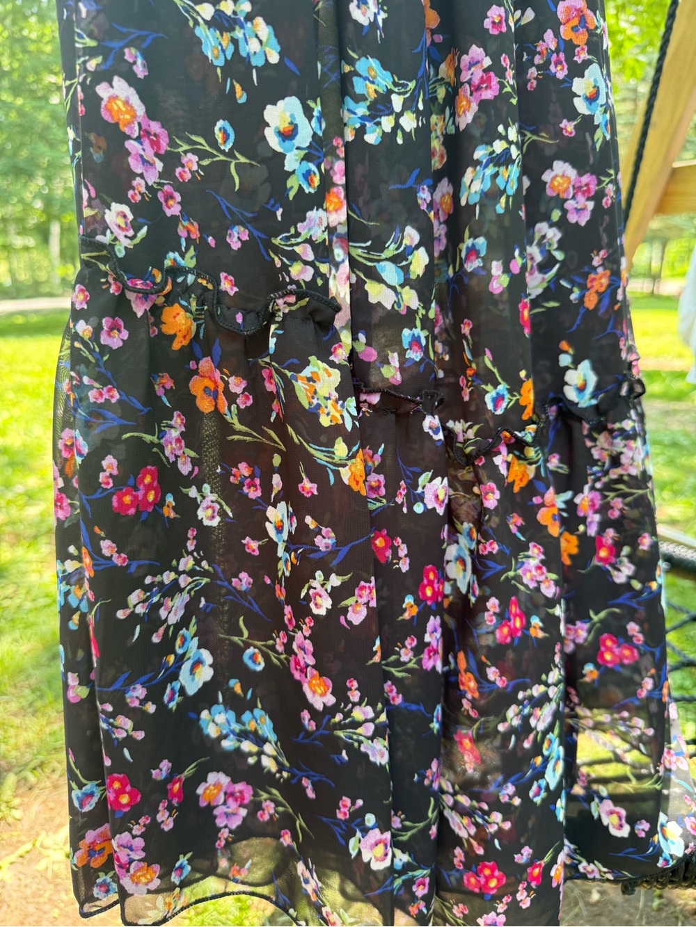 Smocked Black Floral Maxi Dress with Puff Sleeves - Picture 3 of 7